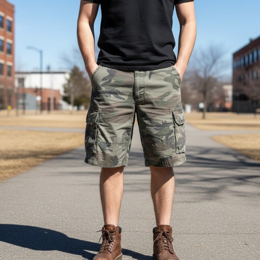 Champ Cargo Shorts Men Sz 30 Army Green Camo Canvas Military‎ Outdoor Casual NEW